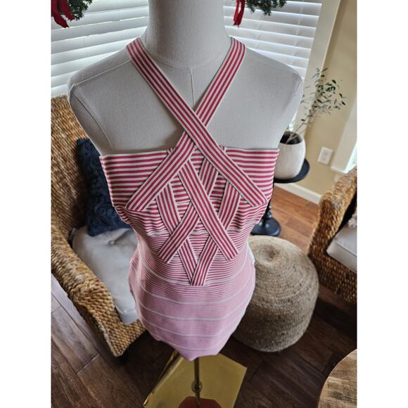 Wow Couture Striped Halter Bandage Dress Women's Size L Bodycon Club wear - Picture 2 of 9